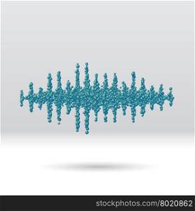 Sound waveform made of chaotic scattered blue balls