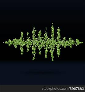 Sound waveform made of chaotic scattered green balls