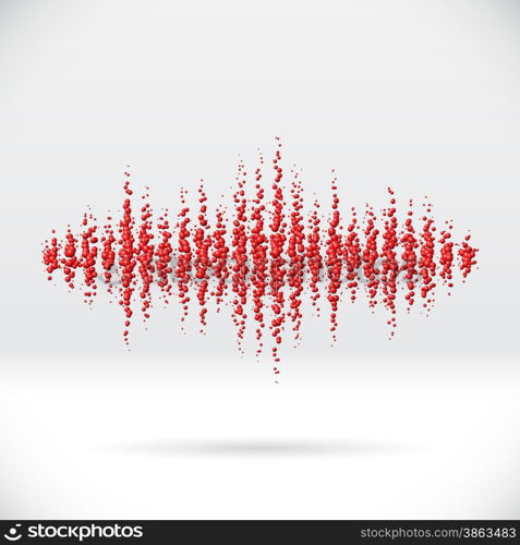 Sound waveform made of chaotic scattered red balls