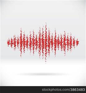 Sound waveform made of chaotic scattered red balls
