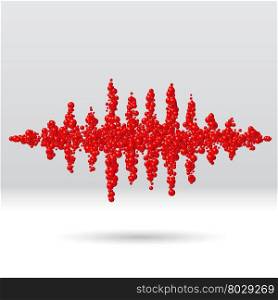 Sound waveform made of chaotic scattered red balls