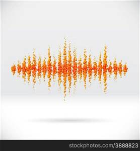 Sound waveform made of scattered orange soda bubbles