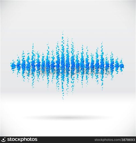 Sound waveform made of water themed scattered blue balls