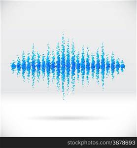 Sound waveform made of water themed scattered blue balls