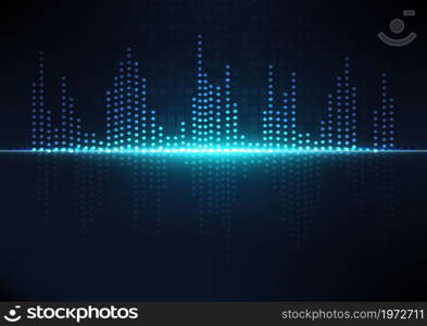 Sound waves dark blue light. Abstract technology background. Vector illustration