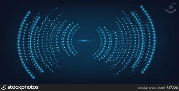 Sound waves dark blue light dot pattern. Abstract technology background. Vector illustration