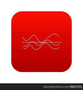 Sound waves icon digital red for any design isolated on white vector illustration. Sound waves icon digital red