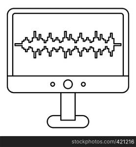 Sound waves on a computer monitor icon. Outline illustration of sound waves on a computer monitor vector icon for web. Sound waves on a computer monitor icon
