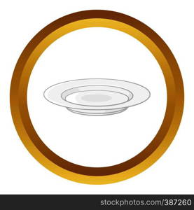 Soup plate vector icon in golden circle, cartoon style isolated on white background. Soup plate vector icon