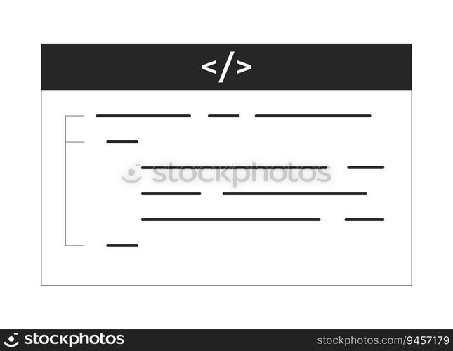 Source code flat monochrome isolated vector object. Web development coding page. Editable black and white line art drawing. Simple outline spot illustration for web graphic design. Source code flat monochrome isolated vector object