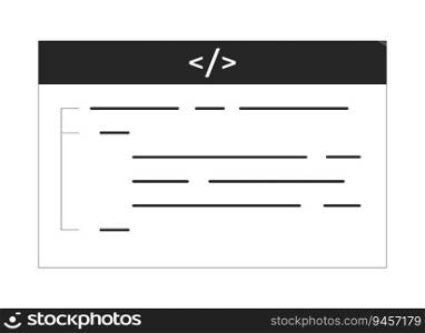Source code flat monochrome isolated vector object. Web development coding page. Editable black and white line art drawing. Simple outline spot illustration for web graphic design. Source code flat monochrome isolated vector object