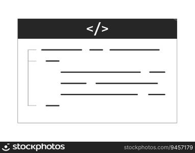 Source code flat monochrome isolated vector object. Web development coding page. Editable black and white line art drawing. Simple outline spot illustration for web graphic design. Source code flat monochrome isolated vector object