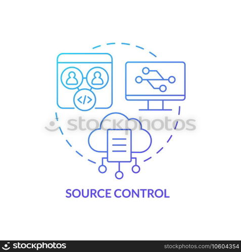 Source control blue gradient concept icon. Tracking code changes. Data management. Programming skill abstract idea thin line illustration. Isolated outline drawing. Myriad Pro-Bold font used. Source control blue gradient concept icon