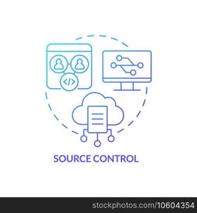 Source control blue gradient concept icon. Tracking code changes. Data management. Programming skill abstract idea thin line illustration. Isolated outline drawing. Myriad Pro-Bold font used. Source control blue gradient concept icon