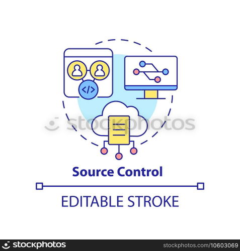 Source control concept icon. Tracking code changes. Programming skill abstract idea thin line illustration. Isolated outline drawing. Editable stroke. Arial, Myriad Pro-Bold fonts used. Source control concept icon