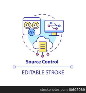 Source control concept icon. Tracking code changes. Programming skill abstract idea thin line illustration. Isolated outline drawing. Editable stroke. Arial, Myriad Pro-Bold fonts used. Source control concept icon