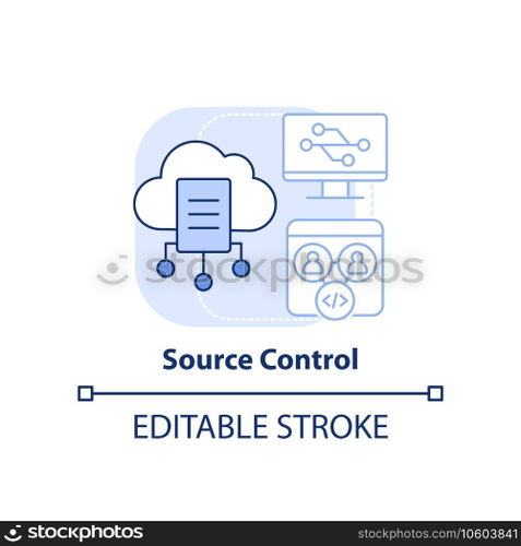 Source control light blue concept icon. Tracking code changes. Programming skill abstract idea thin line illustration. Isolated outline drawing. Editable stroke. Arial, Myriad Pro-Bold fonts used. Source control light blue concept icon