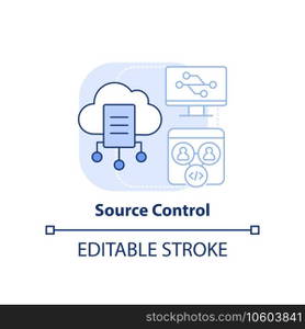 Source control light blue concept icon. Tracking code changes. Programming skill abstract idea thin line illustration. Isolated outline drawing. Editable stroke. Arial, Myriad Pro-Bold fonts used. Source control light blue concept icon