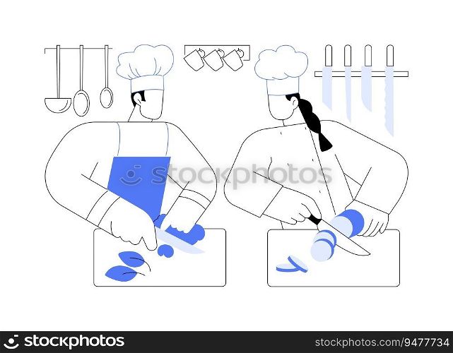 Sous chef abstract concept vector illustration. Professional sous chef preparing food with colleagues in restaurant kitchen, cooking process, service sector, horeca business abstract metaphor.. Sous chef abstract concept vector illustration.