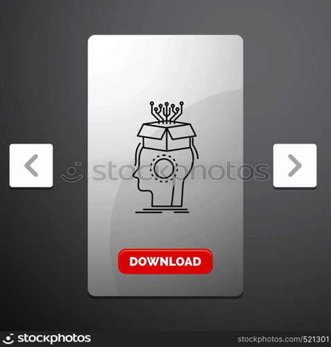 sousveillance, Artificial, brain, digital, head Line Icon in Carousal Pagination Slider Design & Red Download Button. Vector EPS10 Abstract Template background