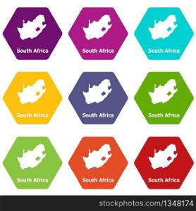 South africa map icons 9 set coloful isolated on white for web. South africa map icons set 9 vector