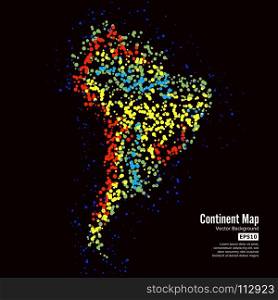 South America. Continent Map Abstract Background Vector. Formed From Colorful Dots Isolated On Black.. South America. Continent Map Abstract Background Vector. Formed From Colorful Dots Isolated On Black