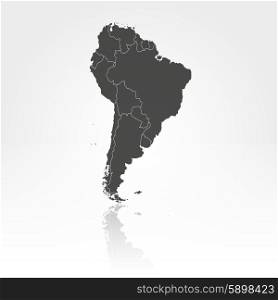 South America map with shadow background vector illustration. South America map background vector