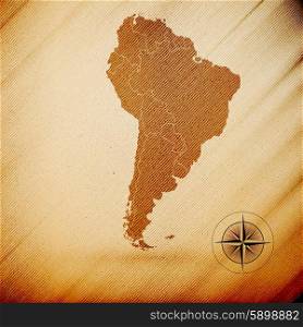 South America map, wooden design background, vector illustration.