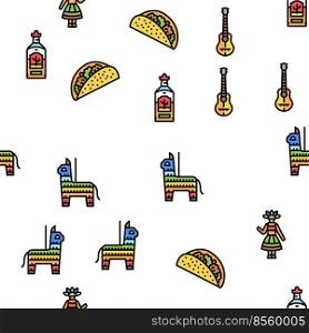 South America Scape And Tradition Vector Seamless Pattern Thin Line Illustration. South America Scape And Tradition vector seamless pattern