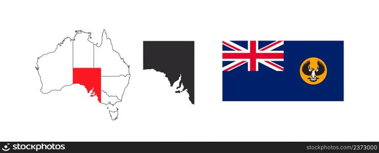 South Australia Map. Flag of South Australia. States and territories of Australia. Vector illustration