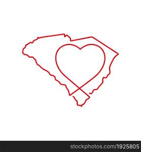 South Carolina US state red outline map with the handwritten heart shape. Continuous line drawing of patriotic home sign. A love for a small homeland. T-shirt print idea. Vector illustration.. South Carolina US state red outline map with the handwritten heart shape. Vector illustration