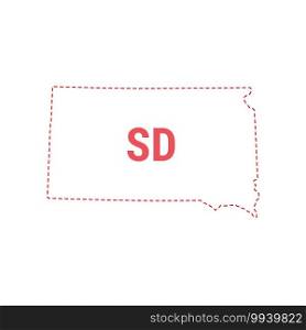 South Dakota US state map outline dotted border. Vector illustration. Two-letter state abbreviation.. South Dakota US state map outline dotted border