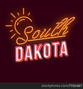 South Dakota vintage 3d vector lettering. Retro bold font, typeface. Pop art stylized text. Old school style letters. 90s, 80s poster, banner, t shirt typography design. Burgundy color background