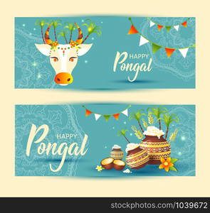 South Indian Festival Pongal Background Template DesignPongal Festival Background. South Indian Festival Pongal Background Template Design Vector Illustration Banners - Pongal Festival Background