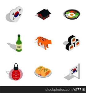 South Korea attractions icons set. Isometric 3d illustration of 9 South Korea attractions vector icons for web. South Korea attractions icons, isometric 3d style