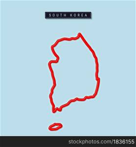 South Korea bold outline map. Glossy red border with soft shadow. Country name plate. Vector illustration.. South Korea bold outline map. Vector illustration