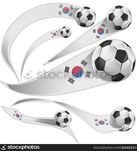 south korea flag set with soccer ball. south korea flag set with soccer ball isolated on white