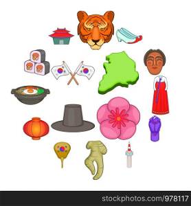 South Korea icons set. Cartoon illustration of 16 South Korea vector icons for web. South Korea icons set, cartoon style