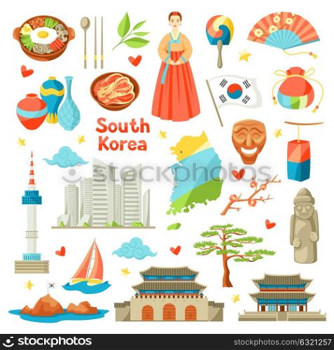 South Korea icons set. Korean traditional symbols and objects. South Korea icons set. Korean traditional symbols and objects.