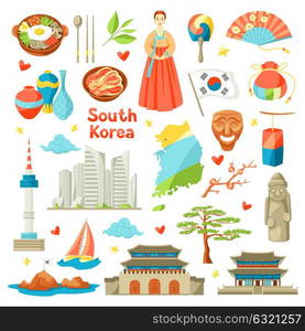 South Korea icons set. Korean traditional symbols and objects. South Korea icons set. Korean traditional symbols and objects.