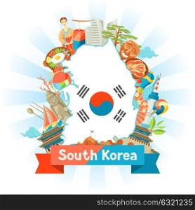 South Korea map design. Korean traditional symbols and objects. South Korea map design. Korean traditional symbols and objects.