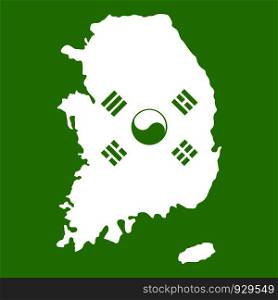 South Korea map with national flag icon white isolated on green background. Vector illustration. South Korea map with flag icon green