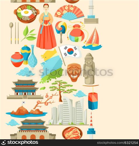 South Korea seamless pattern. Korean traditional symbols and objects. South Korea seamless pattern. Korean traditional symbols and objects.