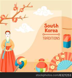 South Korea traditions. Korean banner design with traditional symbols and objects. South Korea traditions. Korean banner design with traditional symbols and objects.