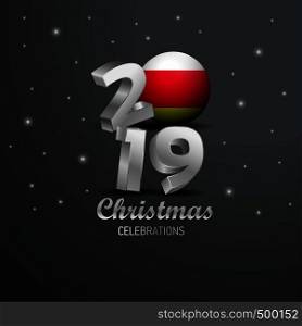 South Ossetia Flag 2019 Merry Christmas Typography. New Year Abstract Celebration background