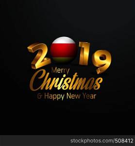 South Ossetia Flag 2019 Merry Christmas Typography. New Year Abstract Celebration background