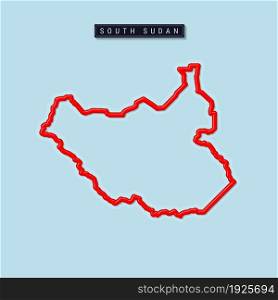 South Sudan bold outline map. Glossy red border with soft shadow. Country name plate. Vector illustration.. South Sudan bold outline map. Vector illustration