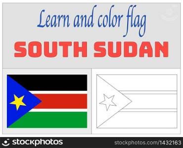 South Sudan national country flag. original colors and proportion. Simply vector illustration background. Isolated symbols and object for design, education, learning, postage stamps and coloring book, marketing. From world set