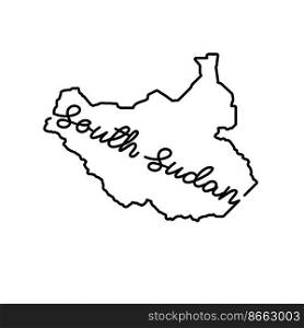 South Sudan outline map with the handwritten country name. Continuous line drawing of patriotic home sign. A love for a small homeland. T-shirt print idea. Vector illustration.. South Sudan outline map with the handwritten country name. Continuous line drawing of patriotic home sign