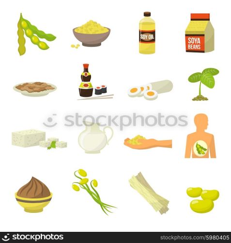 Soy Food Icons. Soy food icons - soy milk soy beans soy sauce soy meat tofu soy oil vector illustration